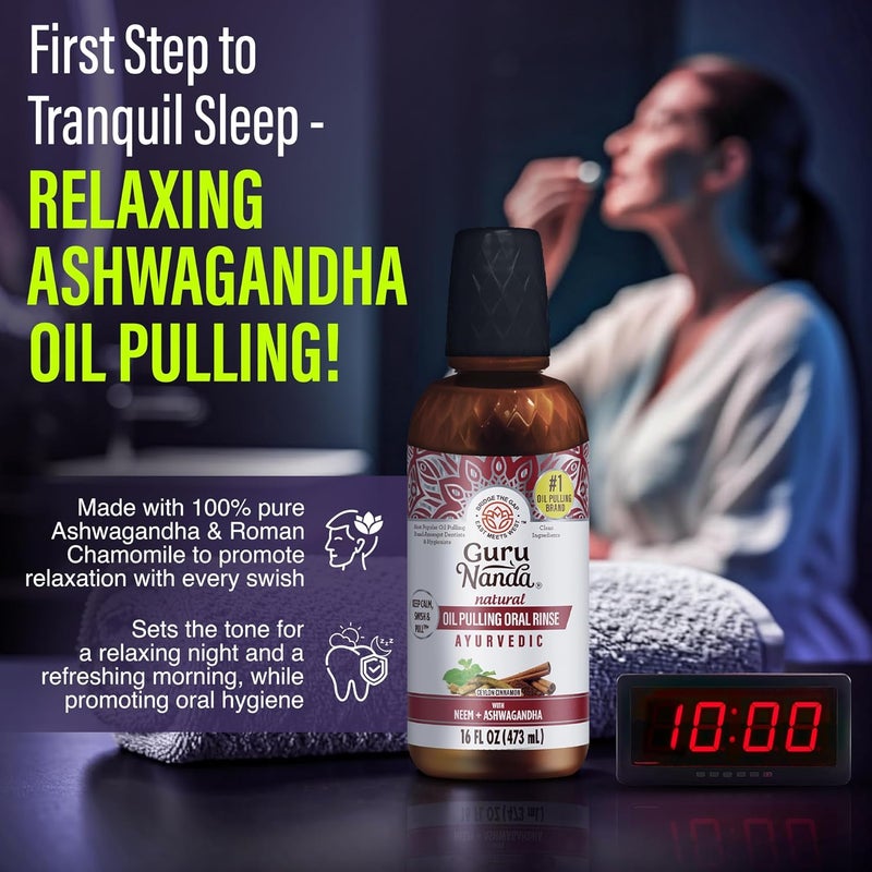 GuruNanda Nighttime Wellness Care Kit – Ashwagandha Oil Pulling, Hydroxyapatite Toothpaste, Magnesium Spray, Toothbrush, Floss Picks, Vitamin E Oil, & Sleep Spray - Image 2